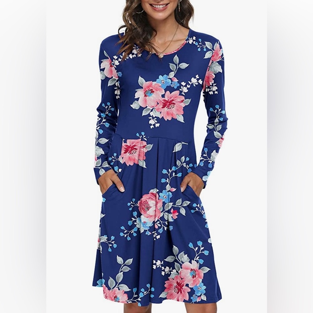 DoUBCQ Easter Long sleeve soft flows floral dress with pockets NWT